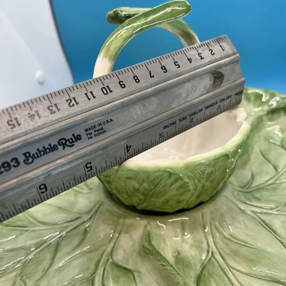 Vintage Fitz 1982 & Floyd Ironstone Cabbage Leaf spring onion Chip & Dip Set ff